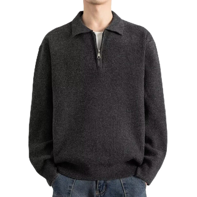 Explosiones transfronterizas de tamaño europeo tamaño grande polo con solapa media cremallera jersey suéter hombre viejo viento otoño invierno fábrica al por mayor