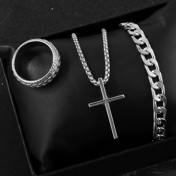 European and American Best-Selling Amazon Shein Temu New Cross Jewelry Chain Ring Bracelet Necklace 3 Sets