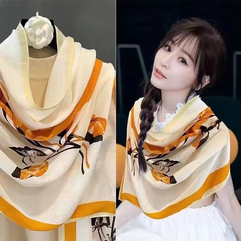 스타 스카프 여성용 여름 한국식 올매치 에어컨 숄 우아한 면과 린넨 여행용 자외선 차단제 이중 사용 얇은 스카프