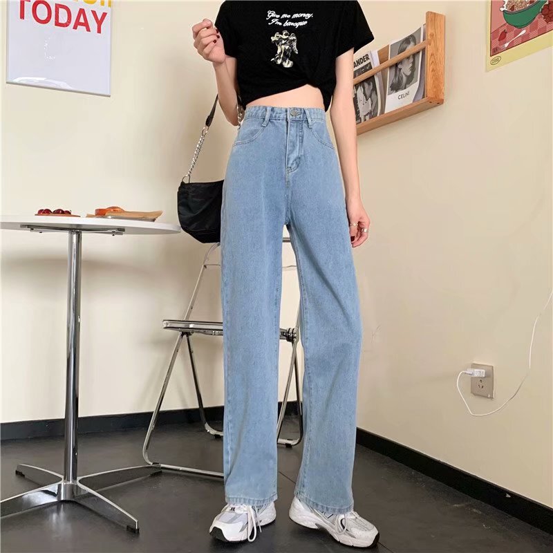 Cross-Border Cheap Straight-Leg Jeans for Women, Summer New Fashion, Simple Petite High-Waisted Loose Narrow Wide-Leg Pants