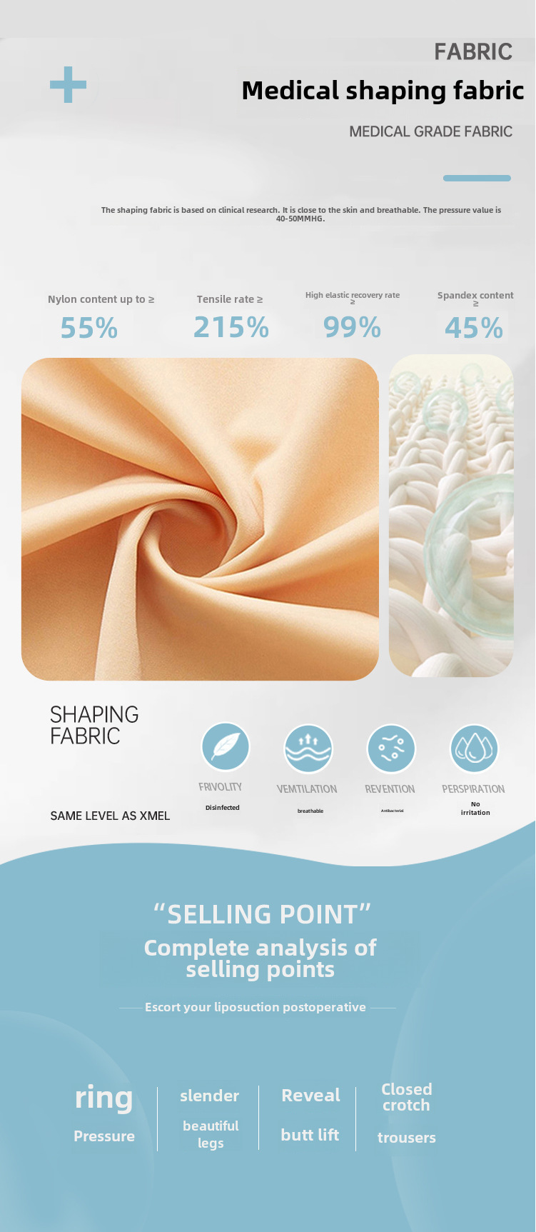 Liposuzione di seconda fase Pantaloni post-modellanti Riparazione post-partum Pantaloni ad alta pressione per il sollevamento dell'anca Addominali con anello grande per polpacci Pantaloni per la modellazione delle gambe_voghion.com