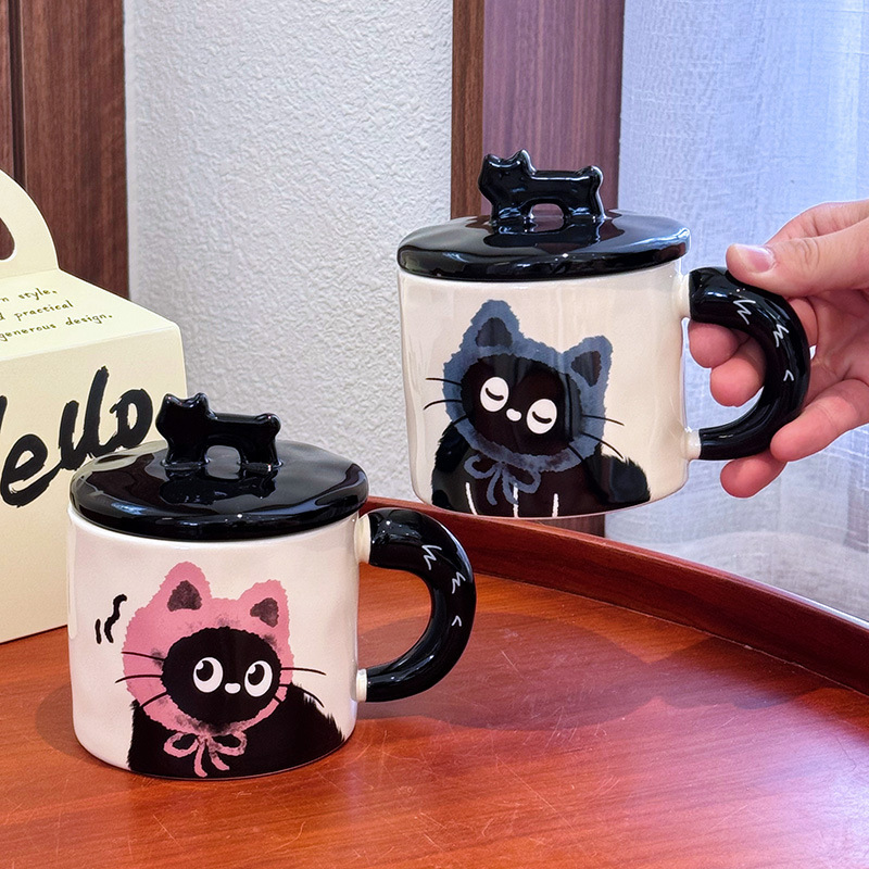かわいい猫カップオフィスマグ蓋付きウォーターカップセラミックカップルギフトギフトボックス誕生日ギフト|undefined