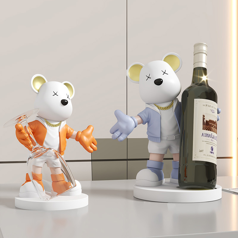 Creative Welcome Bear Red Wine Rack Wine Cabinet Decorations Light Luxury Home Living Room Entrance Sideboard Decoration