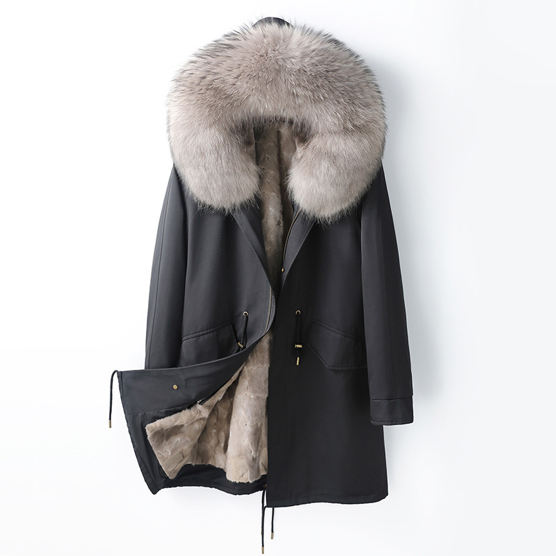 Haining 2026 Autumn and Winter Hot-Selling Mink Fur Coat with Mink Fur Lining, Mid-Length Parka Fur Jacket for Women, New Model