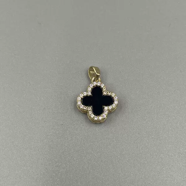 【035】 Black and white shellfish double -sided four -leaf flower*golden color