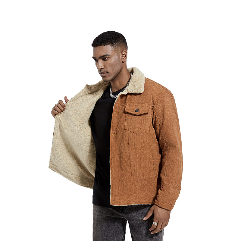 Men's outerwear winter slim fit flip collar thickened corduroy jacket youth men's top_voghion.com
