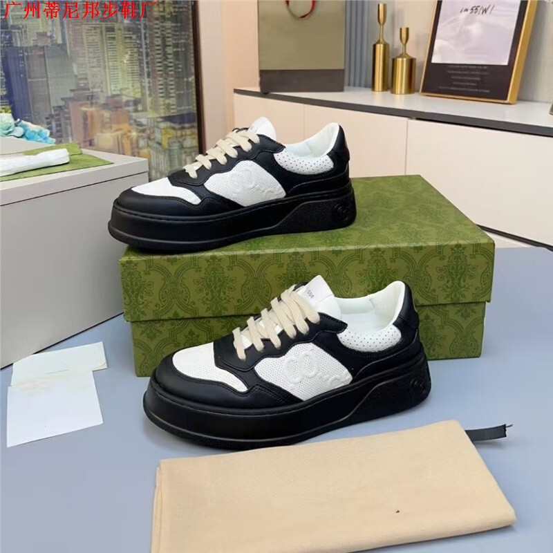 Guangzhou High-End Genuine Leather G-Brand Couple Thick-Soled 4cm Biscuit Shoes Versatile Casual Shoes Sneakers White Shoes