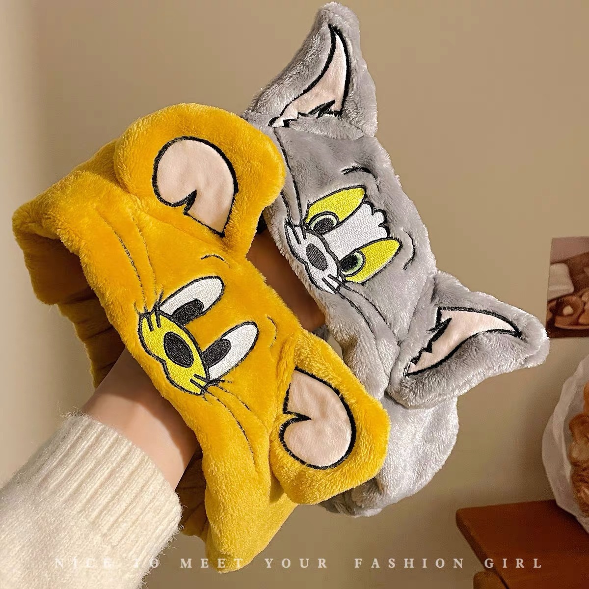 Tom Jerry, gatos y ratones lindos, banda de pelo de lavado de la cara, máscara de maquillaje, banda de pelo elástica, joyas de pelo elásticas