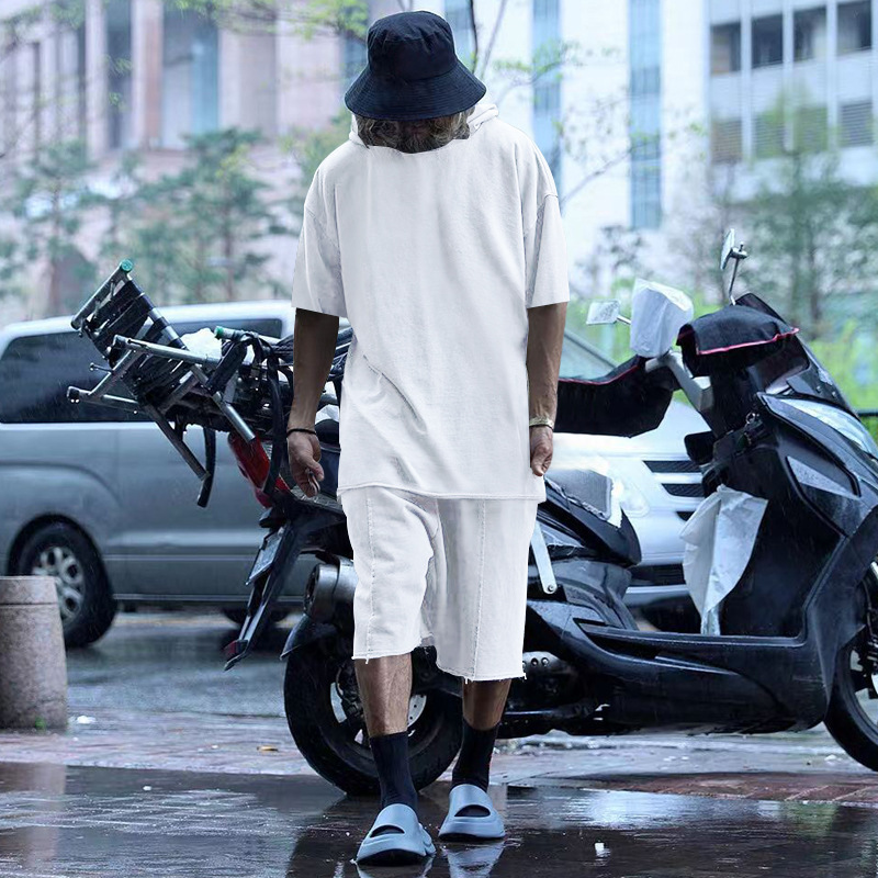 2024 Men's Short Sleeve Shorts Oversize Fur Loose Sports Casual Hooded Set_mkmklike.com