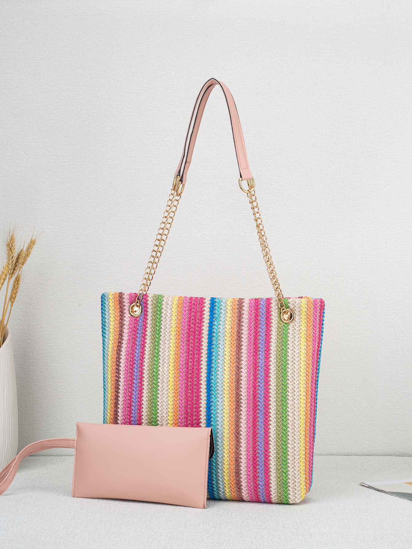Women's Medium Straw Stripe Vacation Square Zipper Straw Bag display picture 20