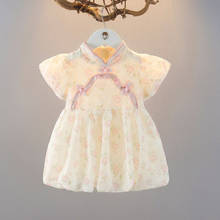 [Store Hot Sale] Baby Girl Summer Cheongsam Skirt 1 to 3 Years Old Baby Dress Chinese Style Floral Skirt Small