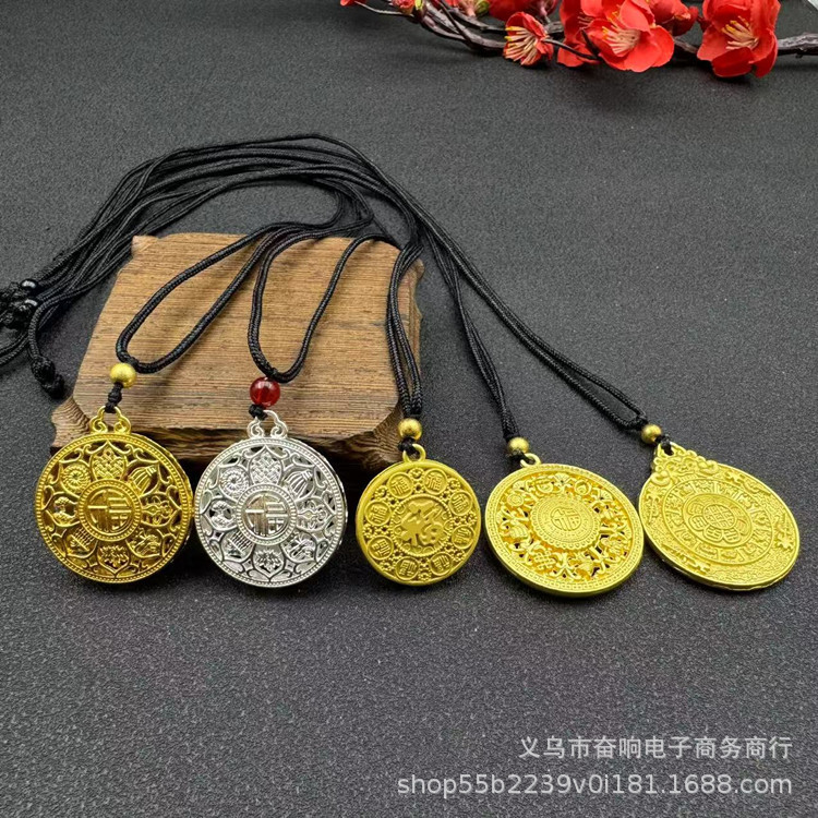 金店同款沙金古法葫芦吊坠八宝罗盘项链镀金饰品批发