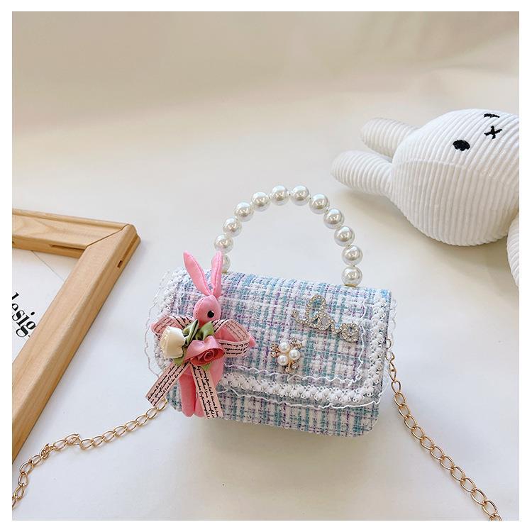 Bolso de perlas para niños 2022 Otoño e Invierno algodón y lino pequeño bolso cuadrado bolsa decorativa de moda para niñas lindas bolsa de mensajero