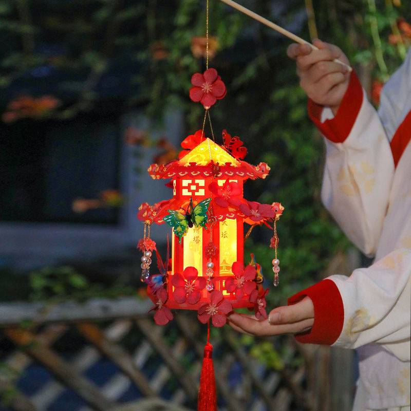 2025新款中秋节灯笼纸质手提宫廷花灯diy手工材料包兔子灯莲花|undefined