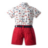 Summer sleeves for boys, set, transport, red shirt, mini-skirt, shorts, trousers, season 2021, with short sleeve, 3 piece set