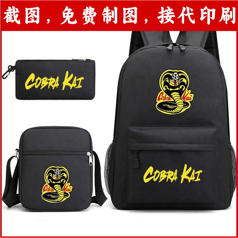New Karate Kid Cobra Backpack Pencil Case Shoulder Bag Three-piece Canvas Schoolbag 01