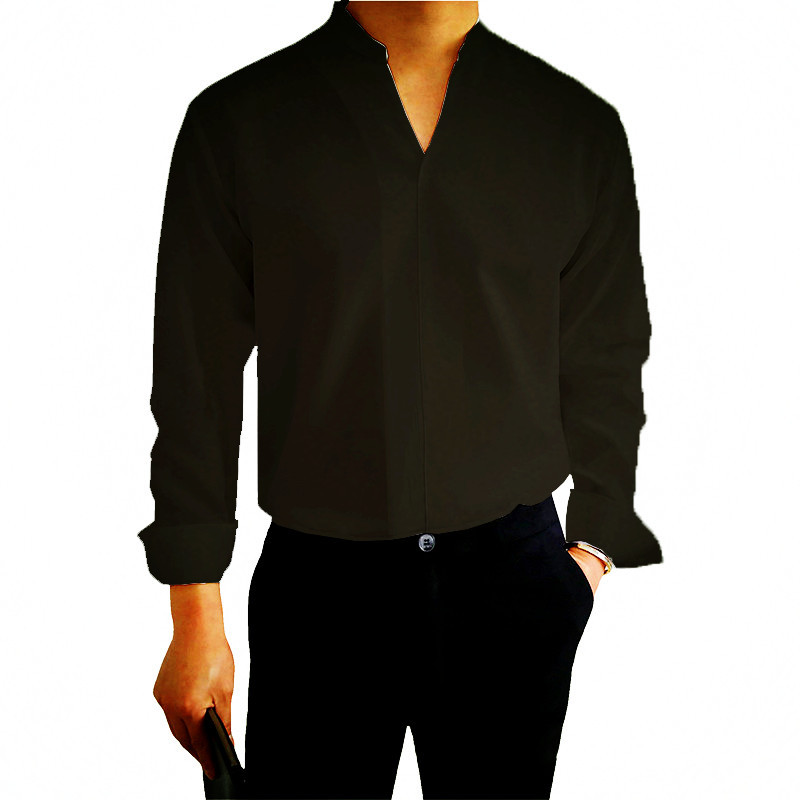 Nuevo 2022 verano camisa casual de los hombres de color sólido sin planchar jersey de manga larga 18-50 collar de pie camisa de los hombres
