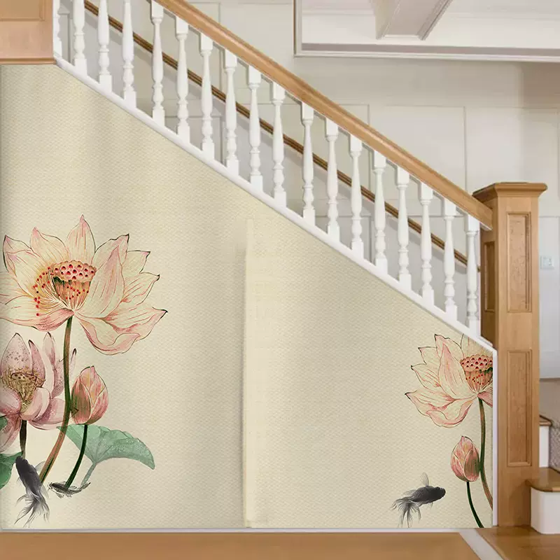 中式楼梯下斜角遮挡帘定制复式楼梯遮挡装饰布帘三角楼梯间遮丑帘