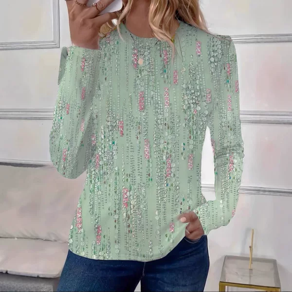 European and American Foreign Trade Amazon 2025 New Casual Versatile Fashionable High-Quality Animal Pattern Long-Sleeved Round-Neck T-Shirt