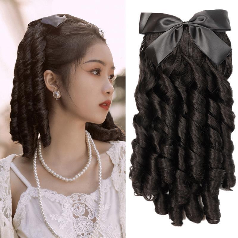 Wig Female High Ponytail Artificial Retro Cheongsam Hairstyle Gold Powder Family Republic of China Roman Curly Long Hair Fake Ponytail Braid Wig Female High Ponytail Artificial Retro Cheongsam Hairstyle Gold Powder Family Republic of China Roman Curly Long Hair Fake Ponytail Braid
