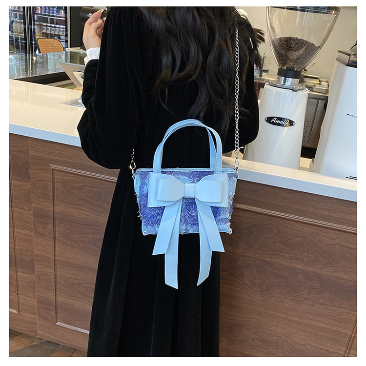 Women's Medium Pu Leather Bow Knot Streetwear Bowknot Zipper Shoulder Bag display picture 15