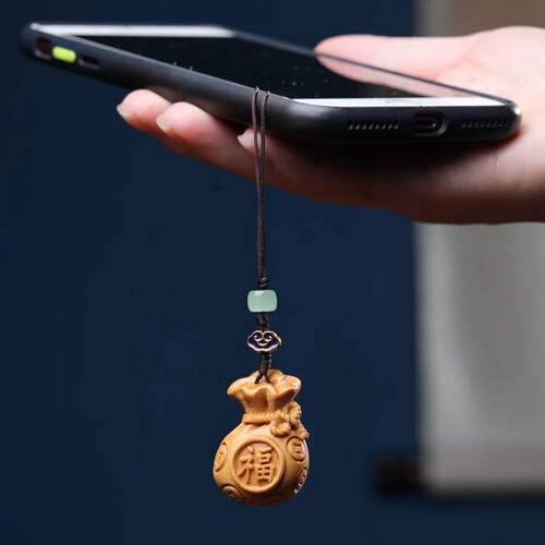 Green Sandalwood Purple Sandalwood Carving Phone Transfer Money Pendant for Men Car Keychain Pendant Gift Bag for Women Backpack Accessory