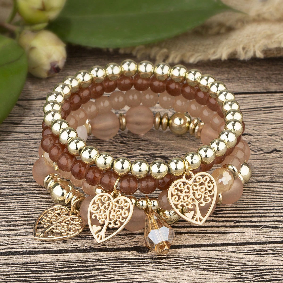 Vintage Style Heart Shape Life Tree Arylic Alloy Glass Wholesale Bracelets display picture 6