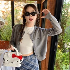 灰色开衫女2025新款针织外套秋季短款外搭上衣早秋韩系穿搭薄款