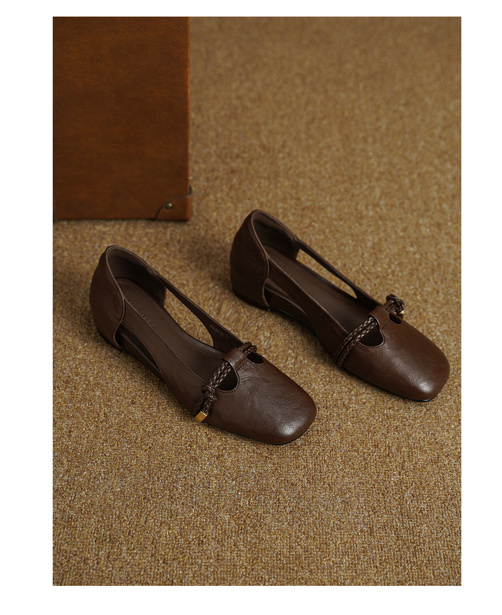 Sandal nữ da cừu mũi kín đế xuồng gót cao 9 cm phong cách Hàn Quốc — màu nâu chi tiết 12