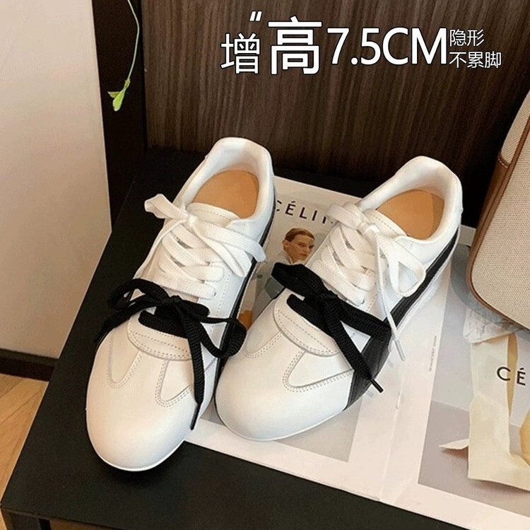 7.5 Height Increase~Rose Park Chae Young's Same Style Co-Branded Genuine Leather Thick-Soled Moral Training Shoes for Women Forrest Gump Racing Outdoor Sports Shoes