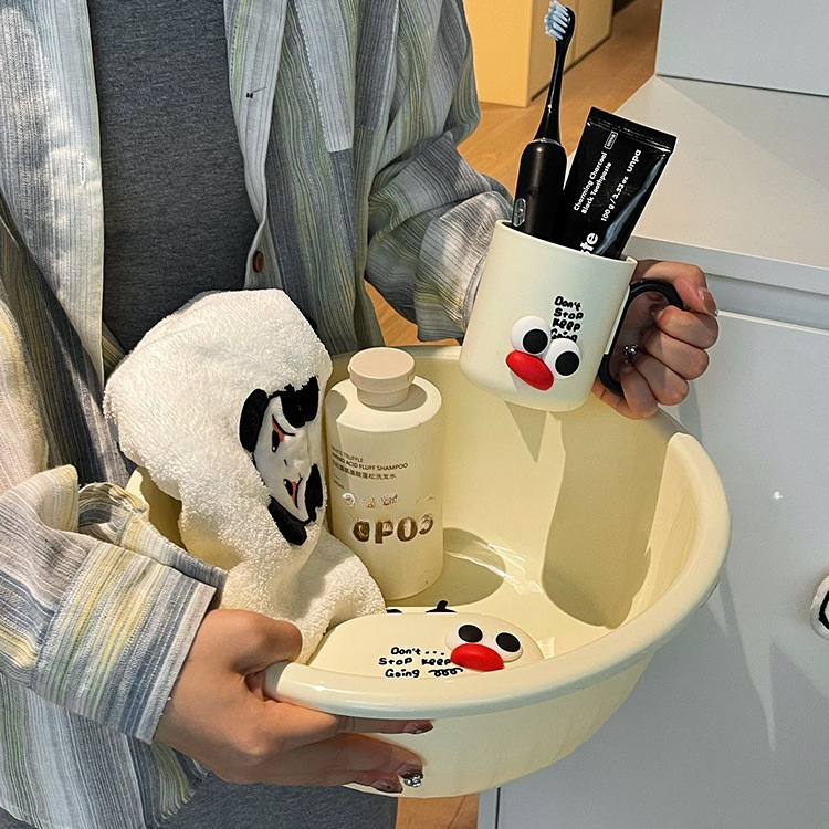 Juegos de lavado de viento crema dormitorio de estudiantes taza de dientes caja de jabón cubo lavabo artículos de primer año conjunto de seis piezas para estudiantes universitarios image 1