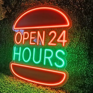Cross-Border Neon Wall Decoration Dimmable Burger Led Light Sign Open Sign Business Food Neon Light