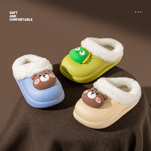 Children's cotton slippers for boys cute cartoon waterproof soft bottom thickened girls warm baby cotton shoes children's slippers winter