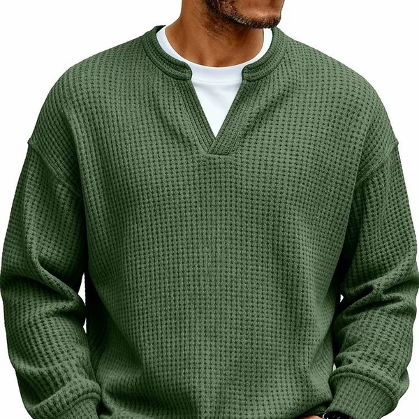 New men's polo shirt, long-sleeved T-shirt, men's plaid top, casual 2026 cross-border simple European and American spring-summer waffle style