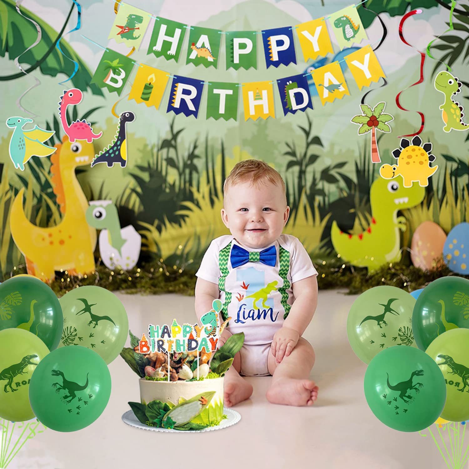 Birthday Cute Cartoon Letter Dinosaur Paper Party Hanging Ornaments Banner Balloons display picture 2