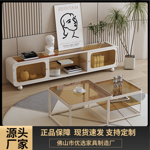 Cream Style Tv Cabinet Coffee Table Combination Small Apartment Living Room Simple Home Light Luxury Internet Celebrity Floor-Standing Tv Cabinet