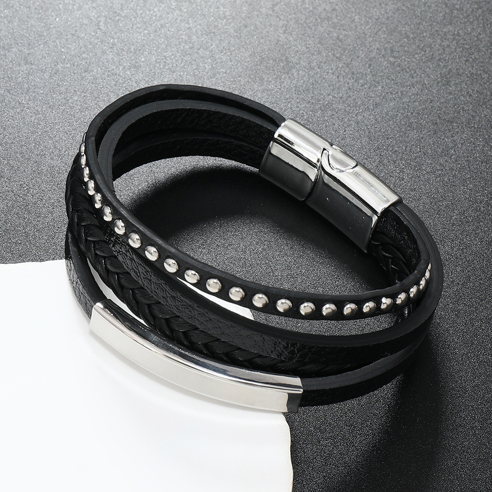 Rétro Couleur Unie Acier Inoxydable Faux Cuir Unisexe Bracelets display picture 2