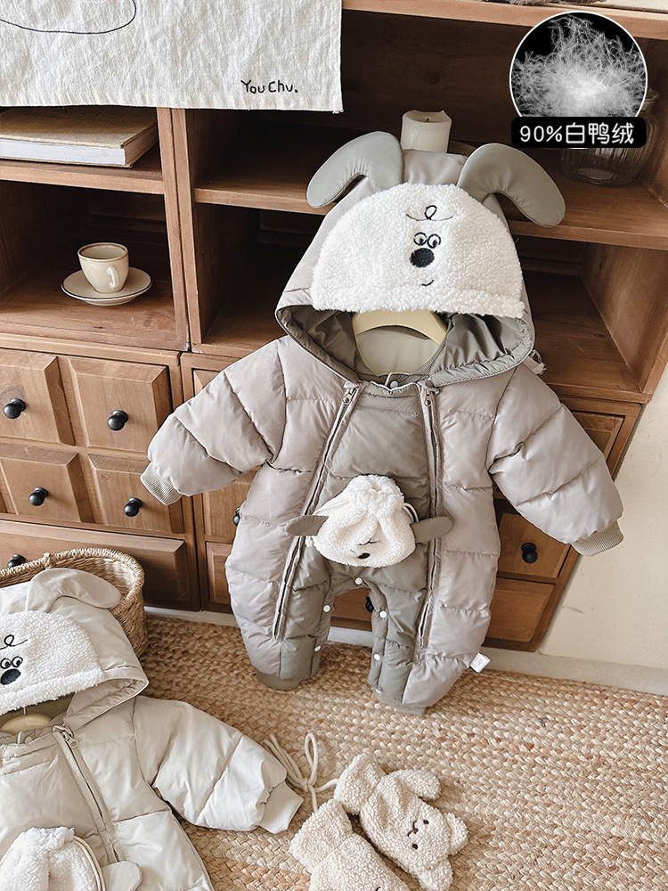 Ropa de invierno de recién nacidos de plumón 90 blanco de la camiseta de trepa para bebés camiseta de bebé abrazón cálido para salir