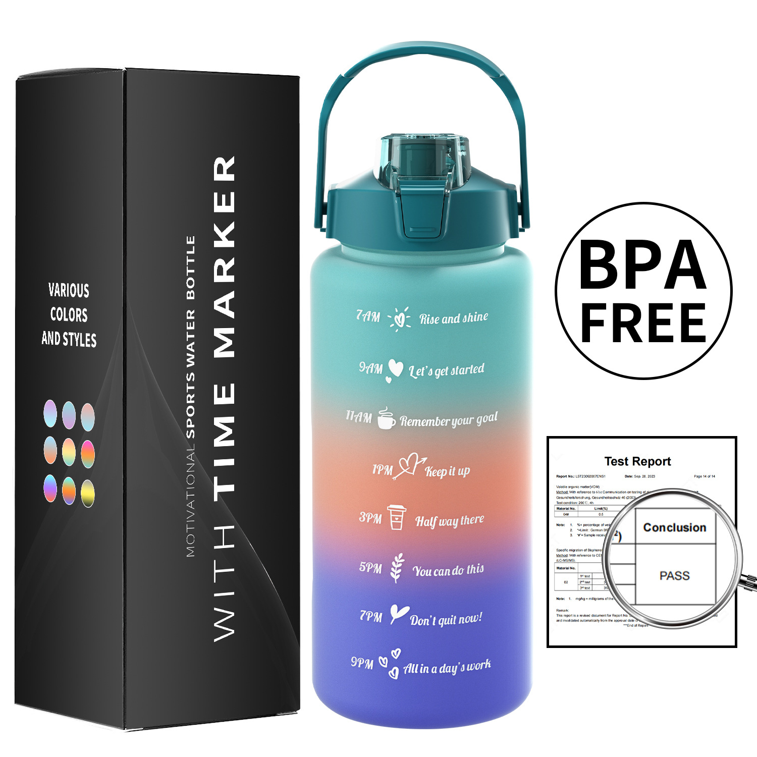 Taza de agua de gran capacidad taza de paja de plástico espacio simple olla botella de equitación deportes al aire libre taza de agua conjunto de tres piezas con caja