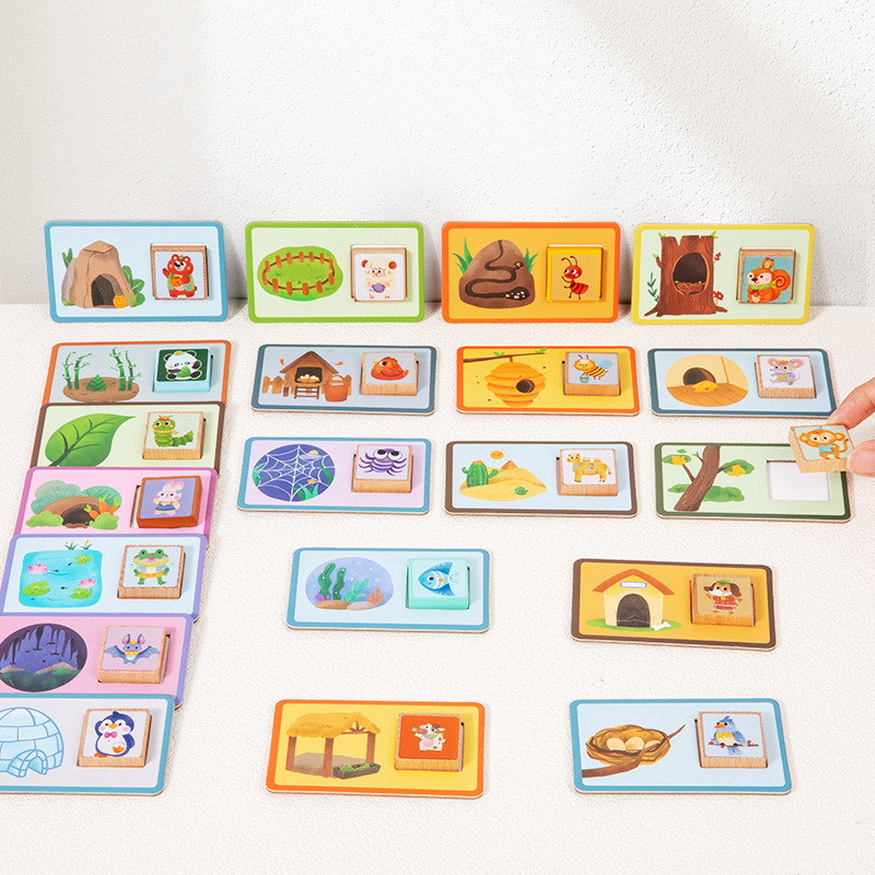 Casas de animales de madera transfronterizos escena de vida pareja rompecabezas puzzle cognitivo infantil juguete de educación temprana