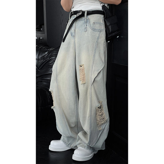 Dragon Dao Spring and Summer New Original Design Washed Ripped Jeans Men's American Style High Street Casual Scimitar Pants