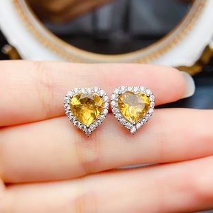 New natural yellow crystal earrings S925 silver inlaid main stone 8*8mm Joker net red explosions women's jewelry wholesale