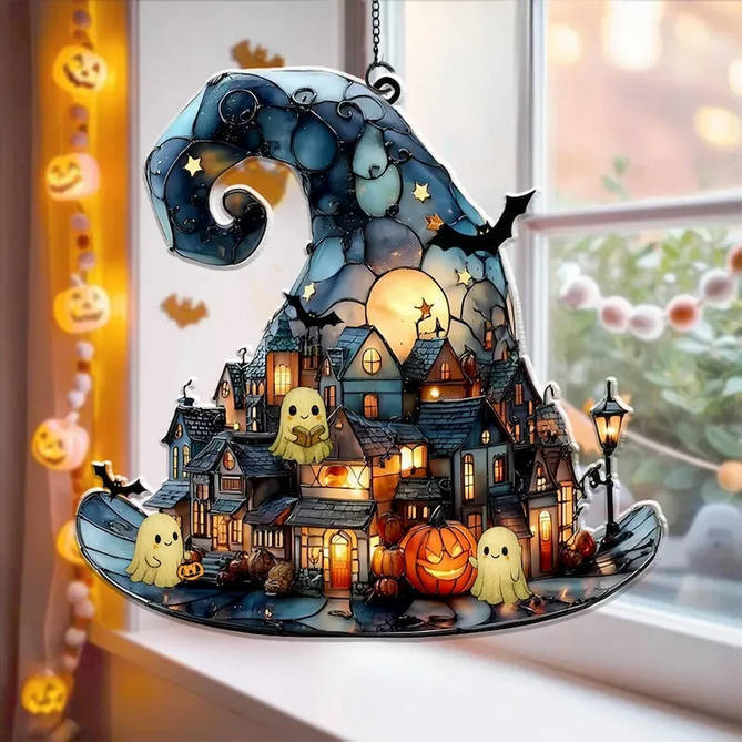 Colgante de cristal de la bruja de la luz de la luna, 'Acrílico en la pared, decoración del hogar festivo, reloj de sol,