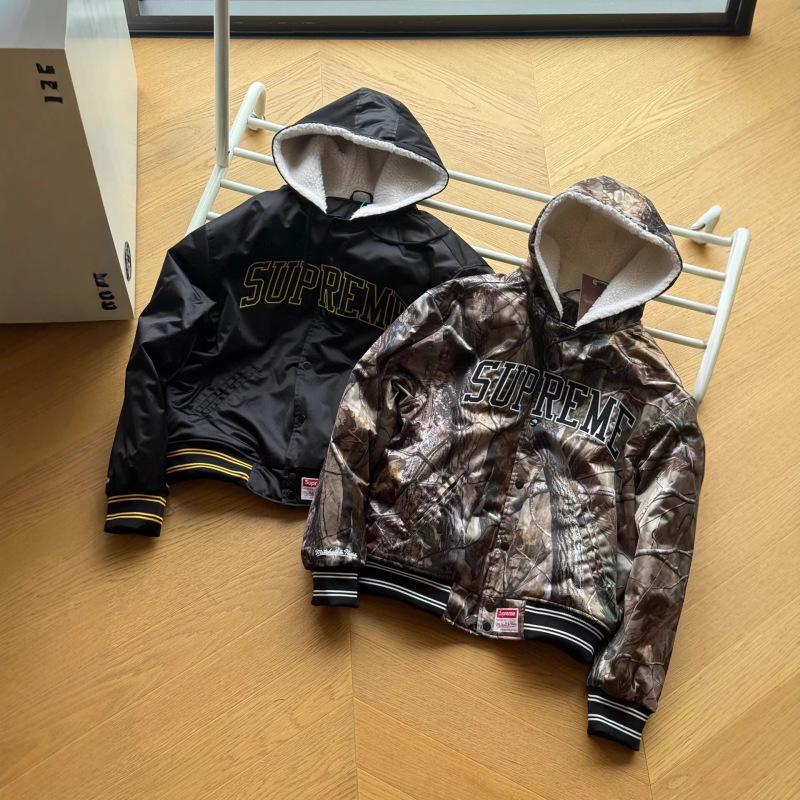 Sup Lined Hooded Satinvarsity Satin Embroidered Varsity Lamb Wool Jacket