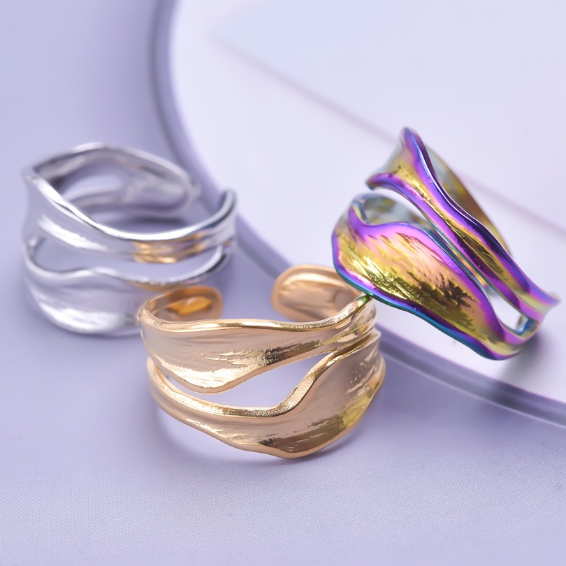 304 Stainless Steel Material PVD Coated Real Gold Plated 18K Gold Geometric 304 Stainless Steel Simple Style Waterproof Non Tarnish Open Ring