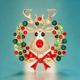 2019欧美新款时尚圣诞麋鹿头合金胸花百搭圣诞系列蝴蝶结花环胸针
