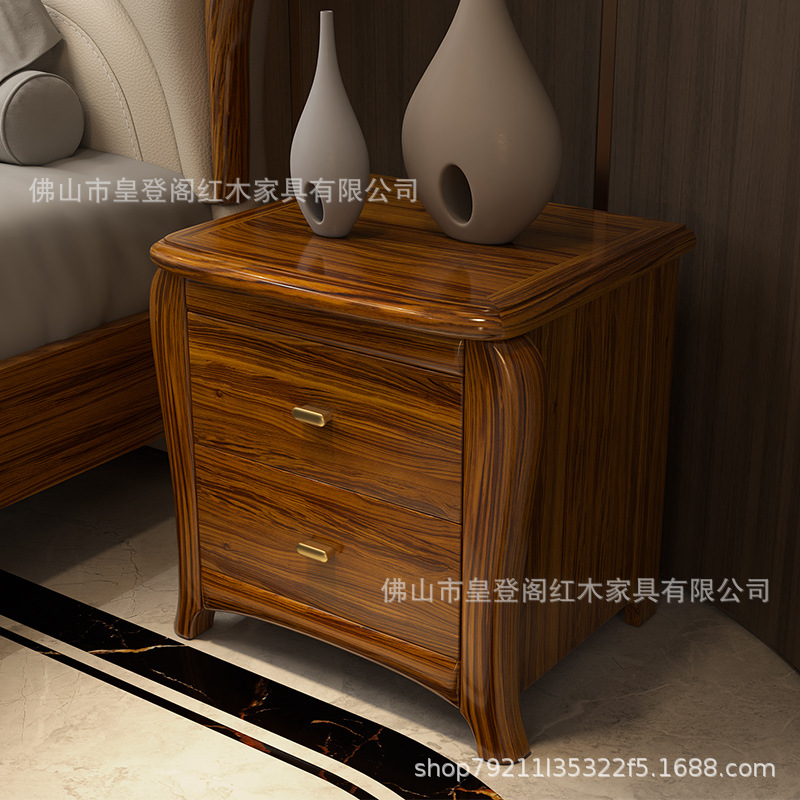 High-End Ebony Bedside Table with Drawers, All Pure Solid Wood Master Bedroom Sofa Corner Table, New Chinese Style Storage Cupboard