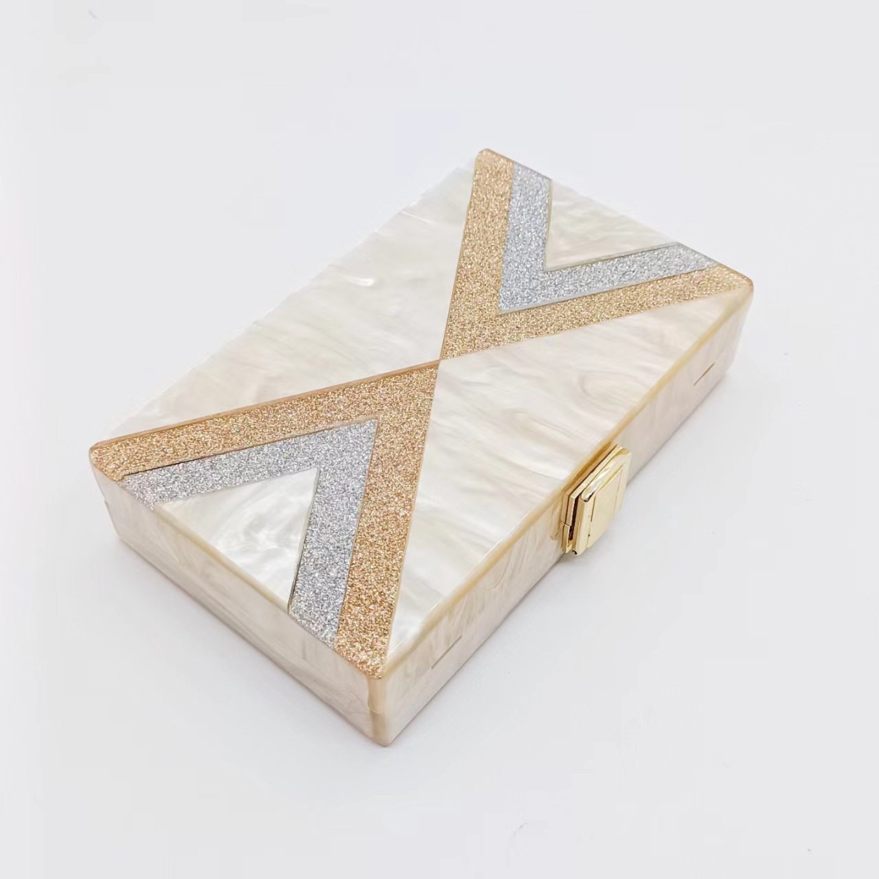 Elegante borsa a tracolla in acrilico da donna, design geometrico, finitura perlata, per feste serali, matrimoni, pochette da sera con giunture geometriche e piastra di perle._voghion.com