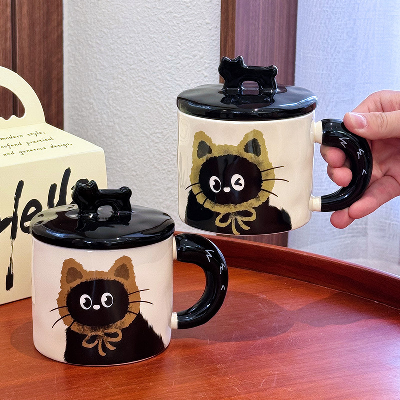 かわいい猫カップオフィスマグ蓋付きウォーターカップセラミックカップルギフトギフトボックス誕生日ギフト|undefined
