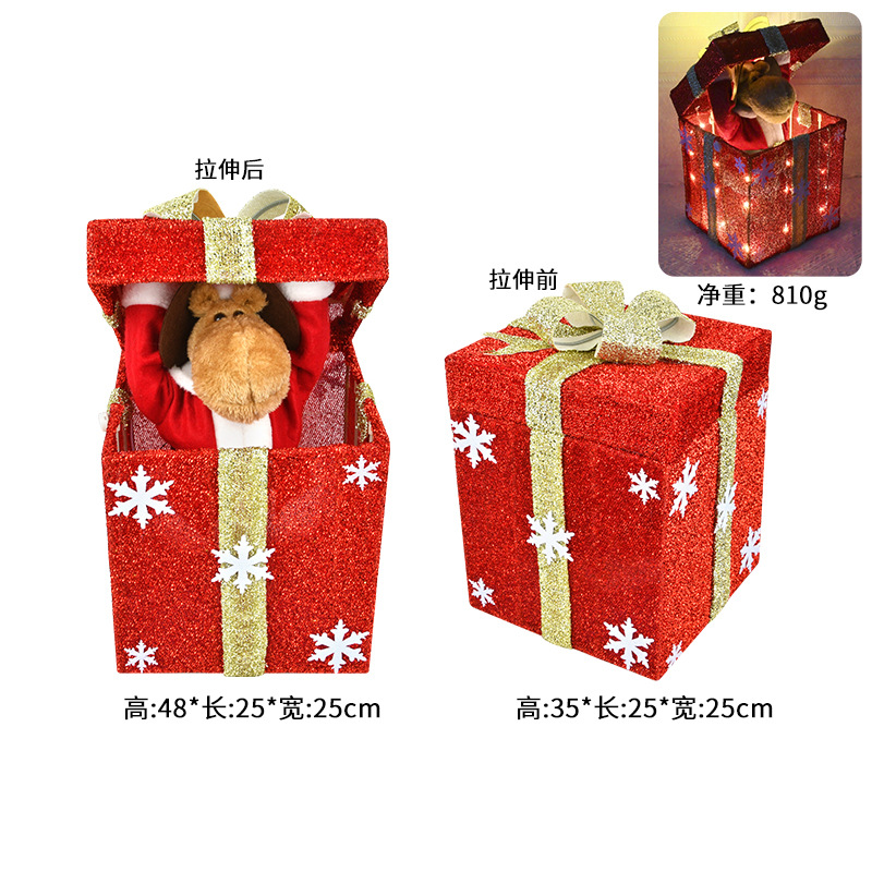 Decoración de Navidad caja abierta muñeco de nieve alce caja de regalo con luces ventana de música decoración de árbol de Navidad adornos de cabeza